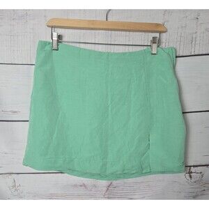 H&M Womens Skirt Size 12 Mint Green Linen Blend Front Slit Side Zipper Mini